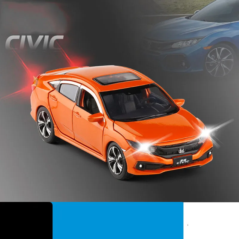 Высокая имитация литья под давлением модель автомобиля CIVIC 1/32 металлический сплав автомобили огни Игрушки транспортные средства для детей Подарки для детей - Цвет: Оранжевый