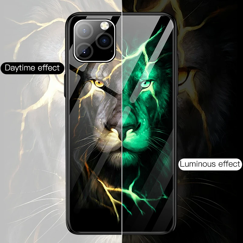 Лев Феникс Волк тигр чехол в виде светящегося стекла для iPhone 11 Pro Max XSmax XR XS X 8 7 6s 6 Plus Роскошный чехол для телефона
