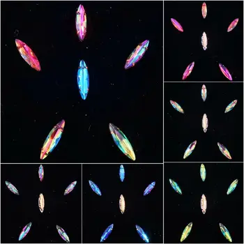 

Gold claw settings 50pcs/pack Rainbow & jelly candy AB glass Crystal 4*15mm slim Navette shape Sew on rhinestone applique diy