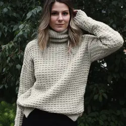Модный женский свитер, вязаный пуловер, повседневный Однотонный свитер с длинным рукавом и высоким воротником, плюс размер, женская одежда