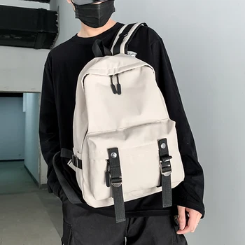 

LENLEI New Canvas Women's Backpack Solid Color Belt Buckl Fashion Leisure Rucksack Schoolbag for Teenage Student Bookbag Mochila