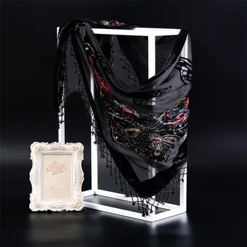

Female Silky Butterfly Scarves Velvet Scarf Hijabs Tassels Reversible Bufanda Kerchief Cachecol Feminino Muslim Hijab