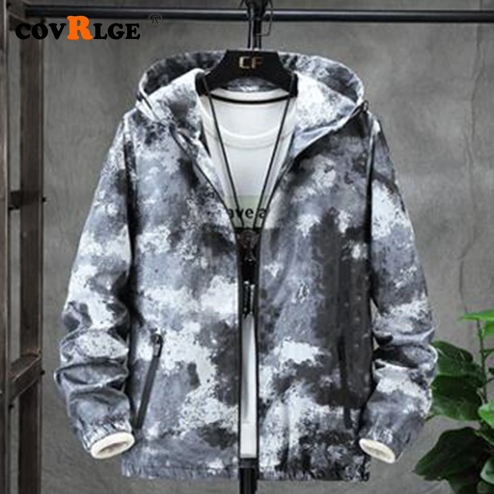 Covrlge New Spring Autumn Multi-color Men's Jacket Fashion Hat Coat Casual Printins Jacket Streetwear Men's Coat 5XL MWJ210