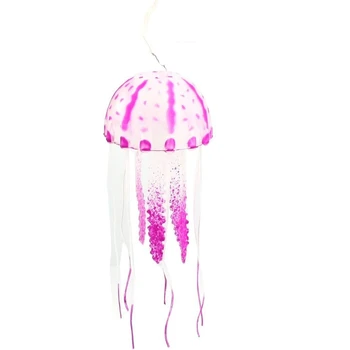

New Soft Plastic Emulational Jellyfish Ornament Magenta Clear for Aquarium Tank