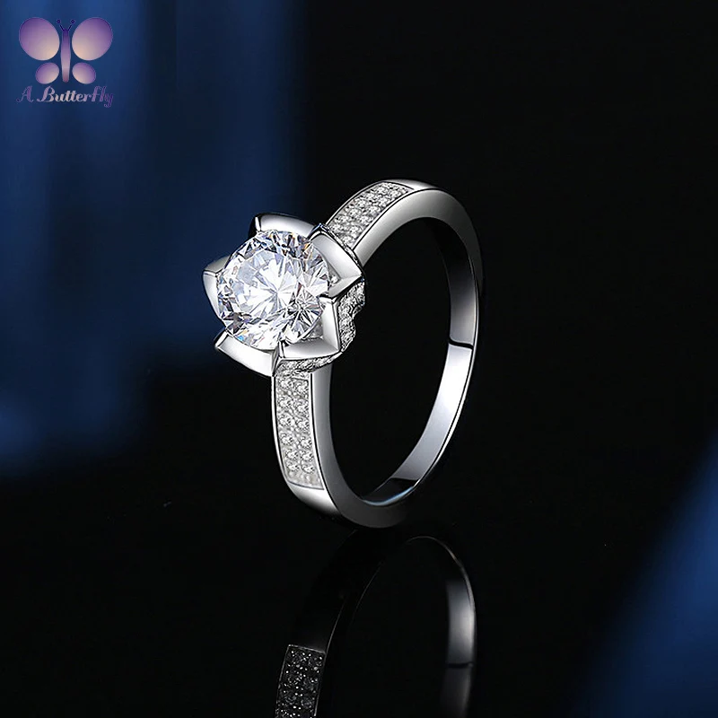 

A Butterfly New 925 Sterling Silver Round Cut 1.0CT Moissanite Lotus Wedding Ring High Jewelry