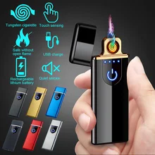 Usb Isi Ulang Layar Sentuh Flameless Ringan dengan Indikator Baterai Elektronik Ultra Tipis untuk Api Rokok Lilin Grill BBQ(China)