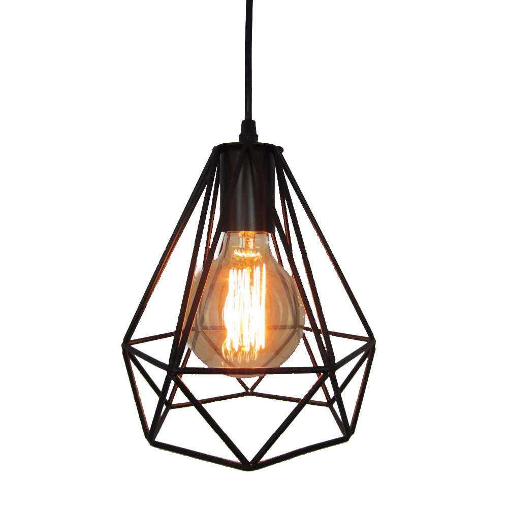 Retro Black Metal Diamond Style Pendant Lights Minimalist Iron Birdcage