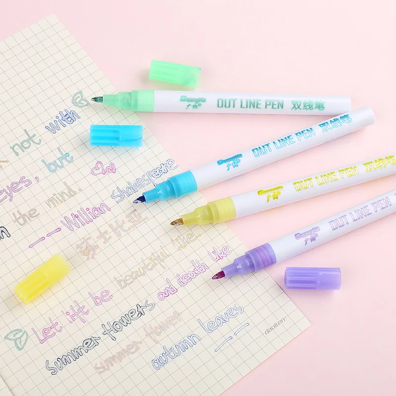 8 цветов, двухстрочные ручки, хайлайтер, двойная линия, флуоресцентная ручка, маркер для рисования, канцелярские принадлежности, школьные принадлежности
