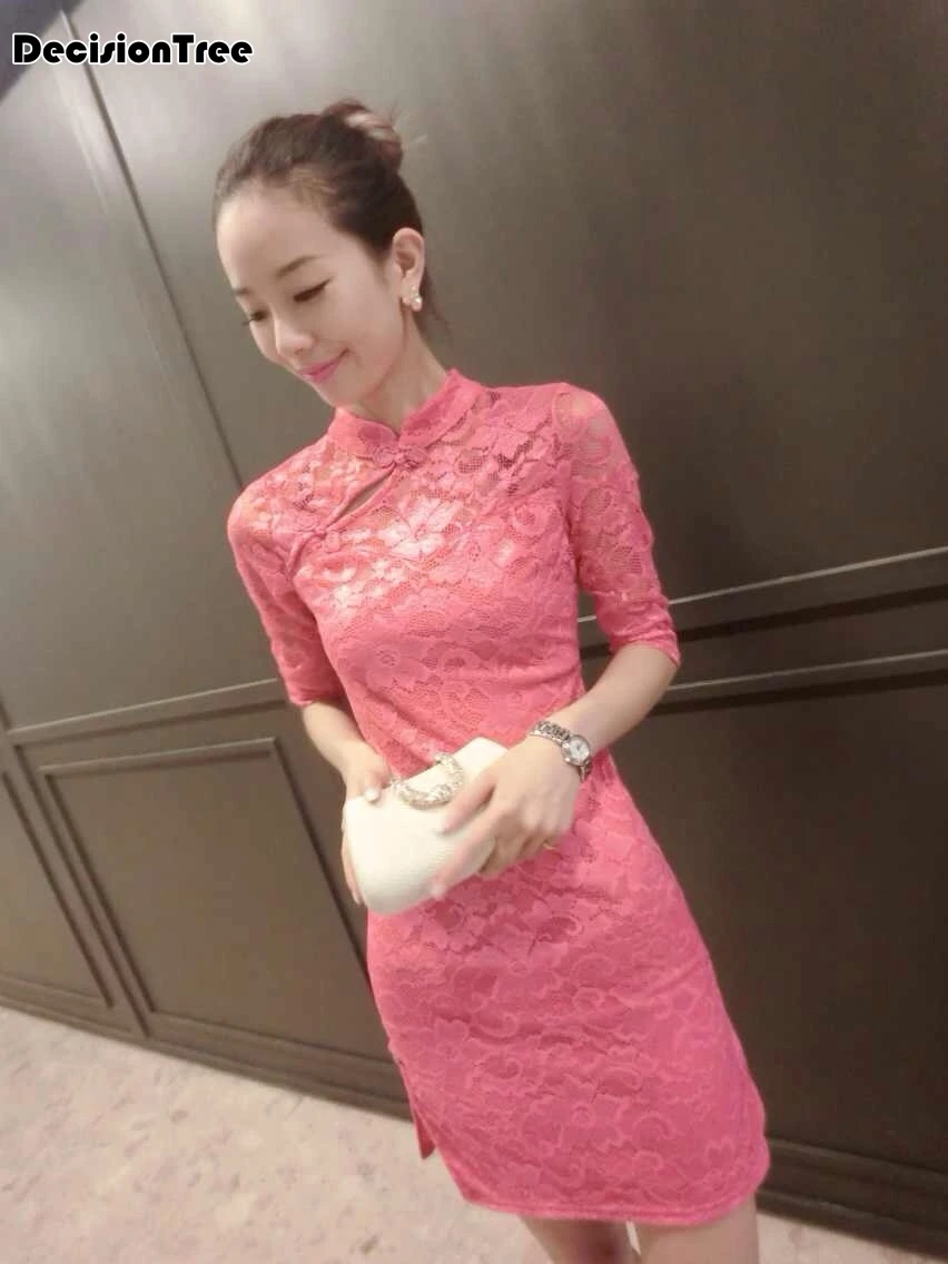 Кружевное женское платье cheongsam азиатское свадебное вечернее платье с вырезом воротник стойка qipao платье для выпускного вечера Сетчатое платье