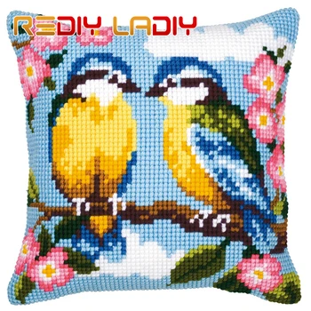 

REDIY Cross Stitch Cushion Cover SOULATE SWANS Decorative Pillow Case Yarn Cross-Stitch Kit Throw Pillow Sofa Cushion Home Decor