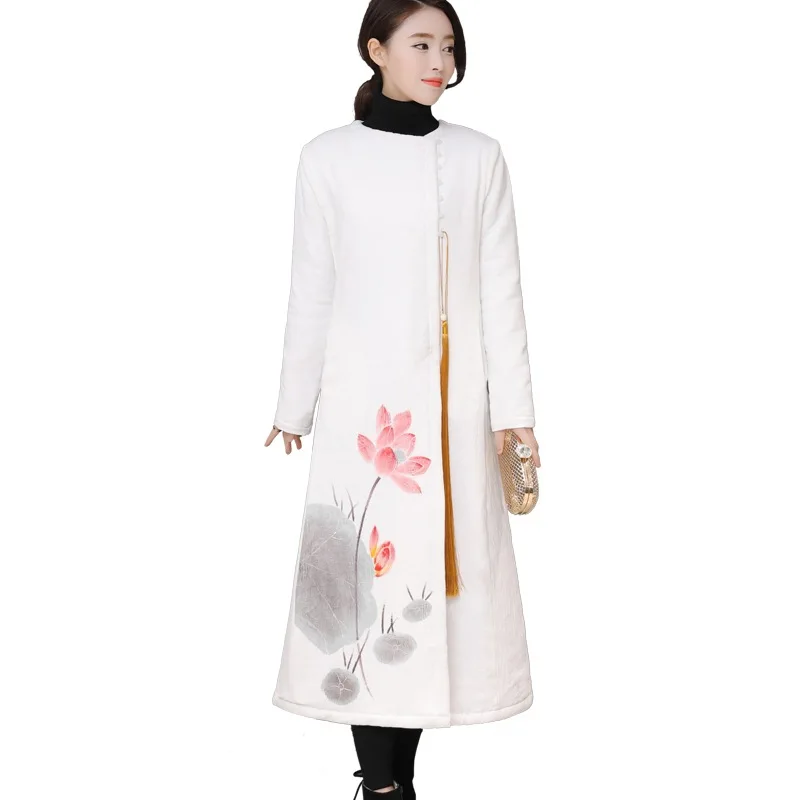 

2018 New Style National Wind Winter Zen Tea Zen Clothing Thick Cotton-padded Jacket Vintage Hand-Painted Cotton Linen Chinese St