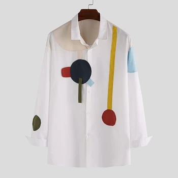 

INCERUN Printed Men Shirt Fashion Long Sleeve 2020 Brand Casual Patchwork Chic Hawaiian Shirts Men Lapel Streetwear Camisa S-5XL