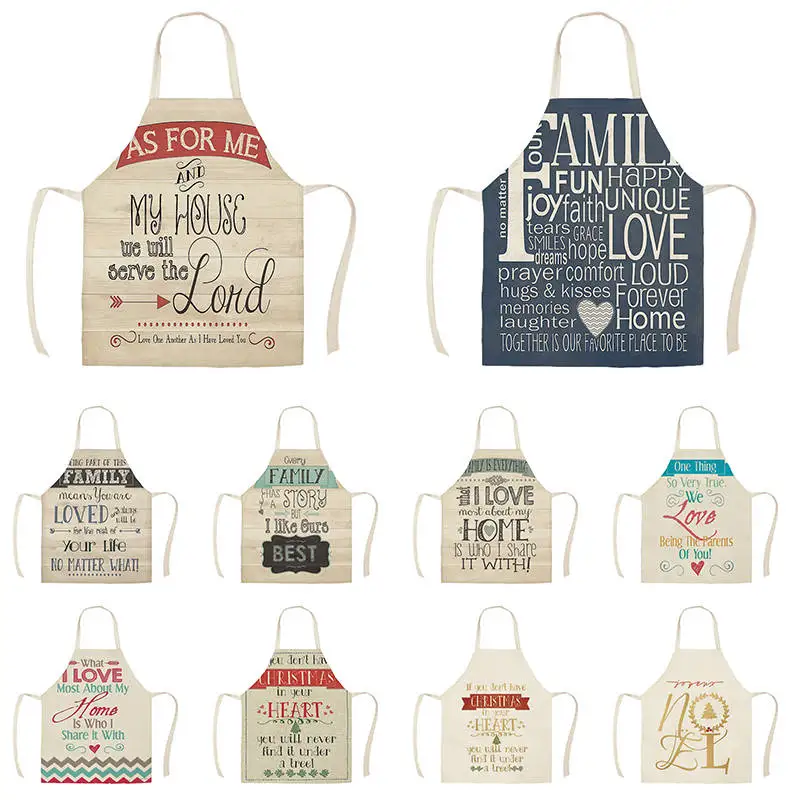 Letter Style Home Decorative Arrow Kitchen Aprons for Woman Man Home Cooking Baking Shop Cleaning Cotton Linen Apron WQ1484