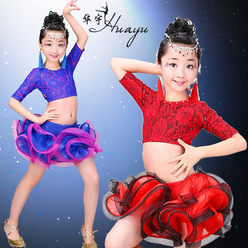 

Huayu Dance 2019 New Style Children Latin Dance Costume Children Sequin Latin Dance Performance Set