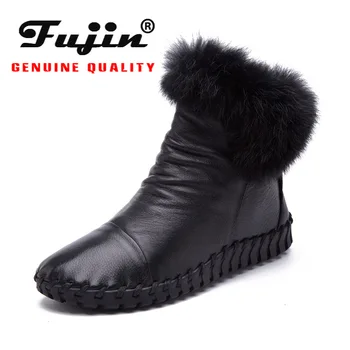 

fujin snow boots winter 2020 Women Shoes moccasins Female Genuine Leather Boots Ankle zip Fashion soft winter fur ankle shoes
