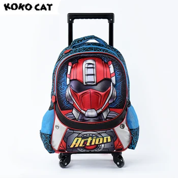 

Kids 3D robot Primary School Rolling Backpack Wheeled Girl Backpacks With Wheels Trolley Bag for Children Bookbag