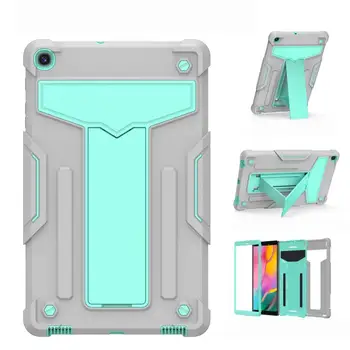 

For Samsung Galaxy Tab A10.1 (2019) Protective Case T510 T-shaped Bracket Contrast Color Shockproof PC + Silicone Flat 2020 NEW