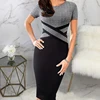 Sexy Slim Party Dress Women Short Sleeve O-neck Midi Dress Summer vestidos Black Grey Patchwork Striped Bodycon Dress ► Photo 3/6
