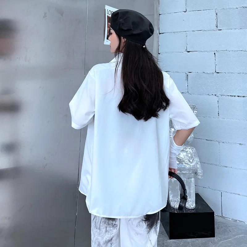 Fashion Women's Short Sleeve Shirts Korean Loose 2021 Summer Fashion Harajuku Heart Pirnted Casual Streetwear Female Blouse Top