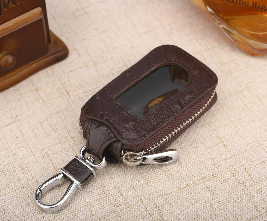 Fashion Real Cowhide Zipper Square Women's Home Car Key Ring Box Transparent Window Key Pocket Wallet Keychain