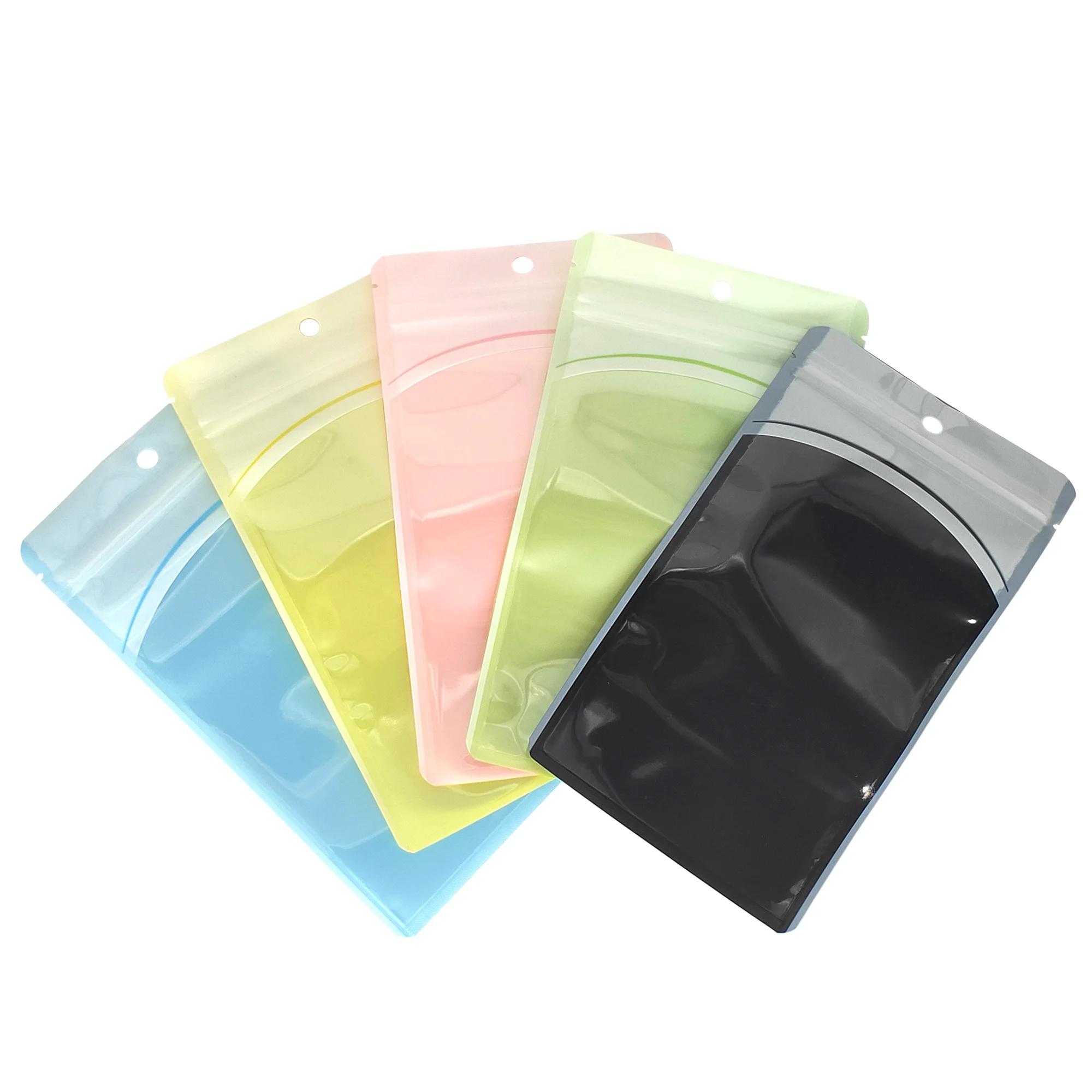 

Plastic Bags Various Colors Eco PP Ziplock Bags Front Clear Mylar Flat Tear Notch Pouches USB Cable Storage Bags With Hang Hole