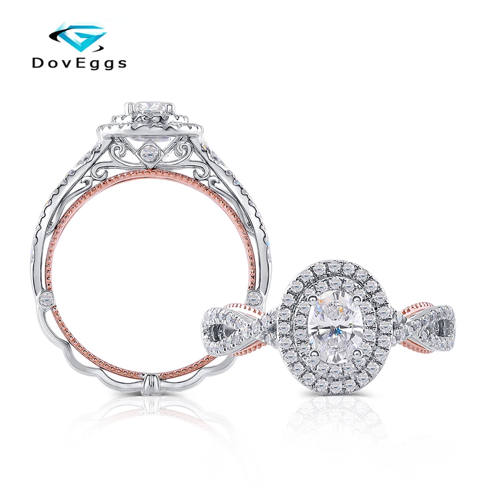 Doveggs Lab Created CVD кольцо с бриллиантами 14 к белое и розовое золото 0.8CT центр 4,5x6 мм DEF Цвет Овальный обручальное кольцо для женщин
