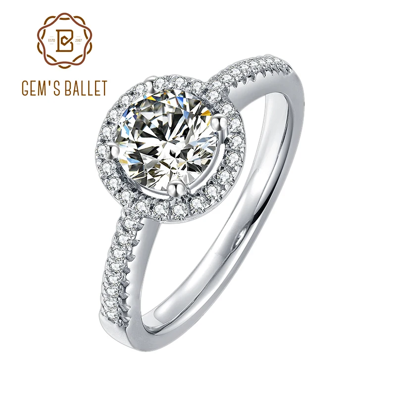 

GEM'S BALLET 925 Sterling Silver Twinkle Stone Ring 1Ct VVS1 Moissanite Diamond Halo Engagement Rings For Women Fine Jewelry