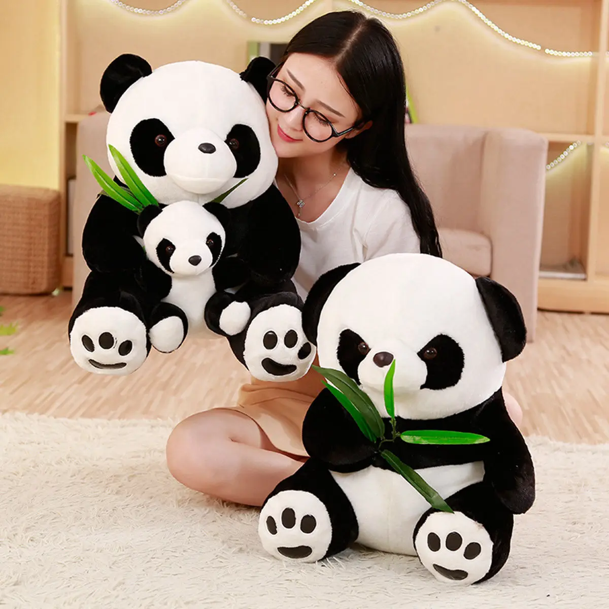 

National Treasure Panda Doll Panda Plush Toys Leaning Bear Cat Bamboo Leaf Panda