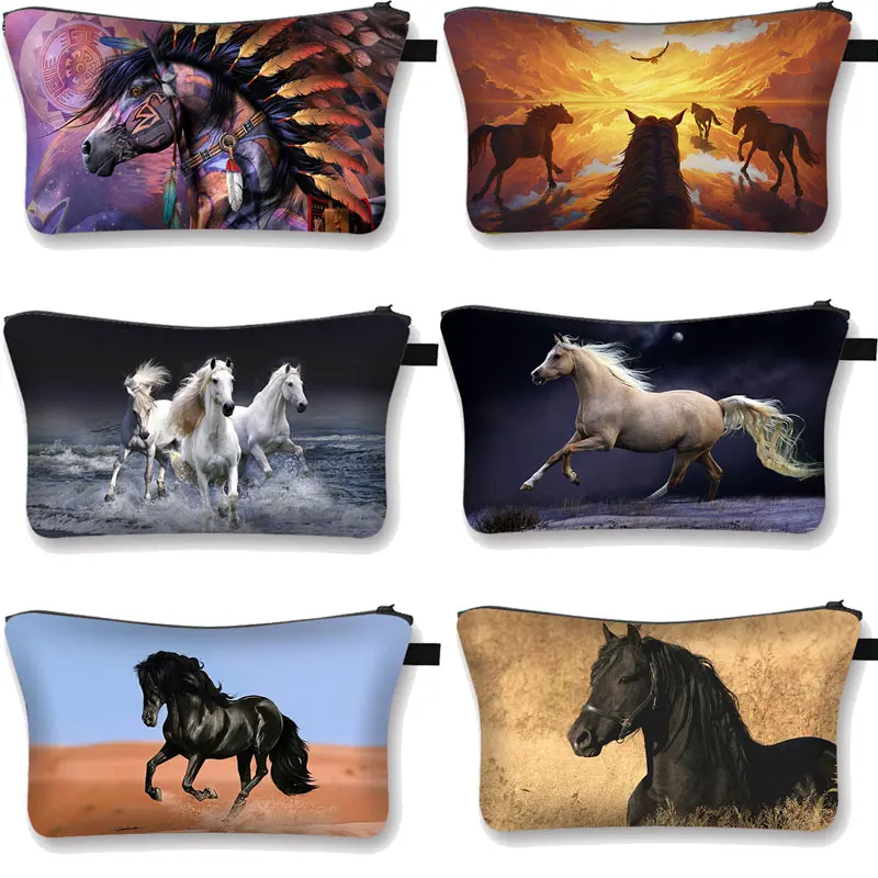 Organizers-Bag Makeup-Box Cosmetic-Bag Trave Girls Womens Ladies Print-Pattern Animal-Horse/pony