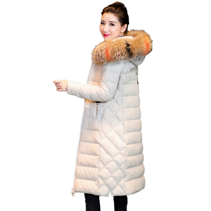 Best Winter long parkas women Big fur collar down cotton jacket female slim thicken cotton padded jackets Plus size Winter coats 2905
