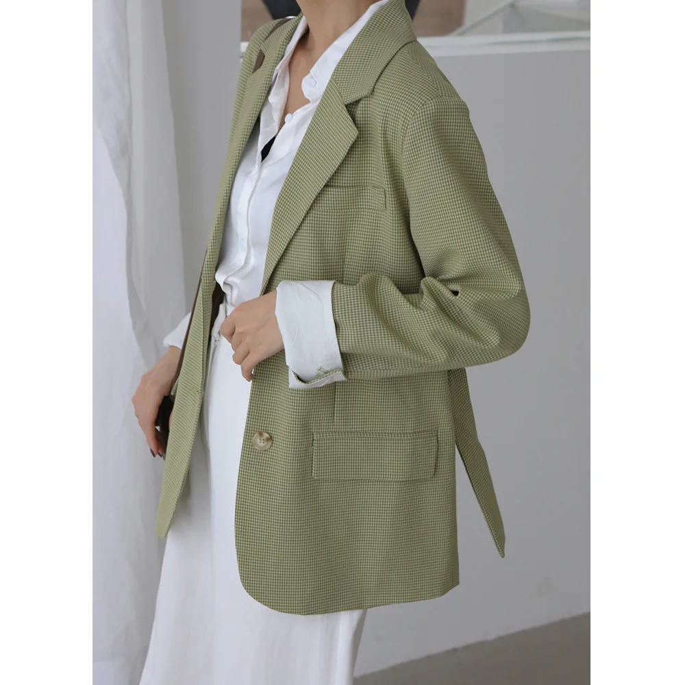 Korean-style Autumn& Winter New Style Simple Retro Straight-Cut Small Plaid after Belt Long Sleeve Casual Suit Women's X17