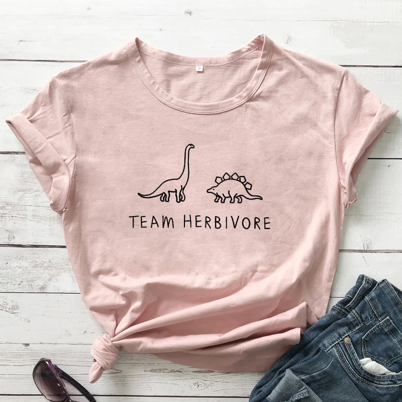 Женская футболка с динозавром Team Herbivore летняя графическим рисунком в стиле