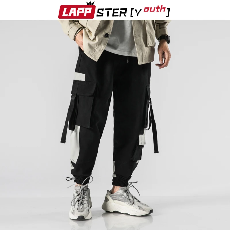 LAPPSTER-Youth лоскутные брюки карго комбинезоны мужские Мешковатые Черные спортивные брюки Harajuku спортивные брюки мужские корейские джоггеры брюки