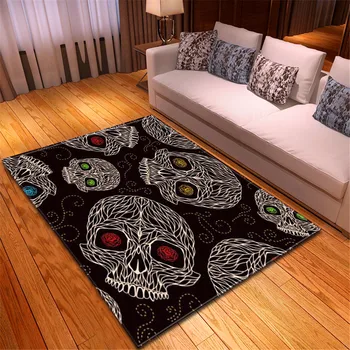 

Personality Skull Sofa Area Rug Soft Memory Foam Bedroom Bedside Mat Boys Room Carpets Party Decor Halloween Living Room Carpet