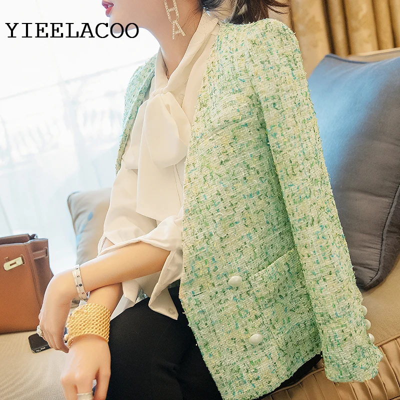 Tweed jacket women light green spring / autumn / winter women's jacket