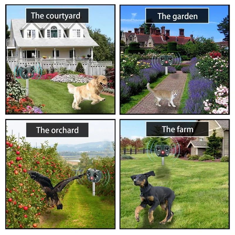 

Hot Ultrasonic Solar Power Pest Animal Repeller Eco-friendly LED PIR Motion Bird Cat Rat Dog Repellent Useful Garden Animal Cont