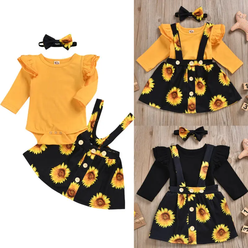 Ropa de princesa para niñas pequeñas, traje de de girasol amarillo, vestido Floral de primavera, conjunto de ropa de verano 2020|set de ropa| - AliExpress