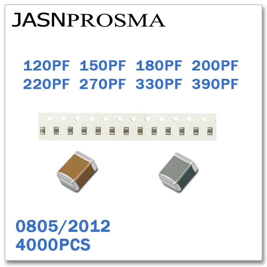 Jasnesma 4000 шт 0805 2012 X7R RoHS 25V 50V 5% 10% 120PF 150PF 180PF 200PF 220PF 270PF 330PF 390PF SMD высокое качество