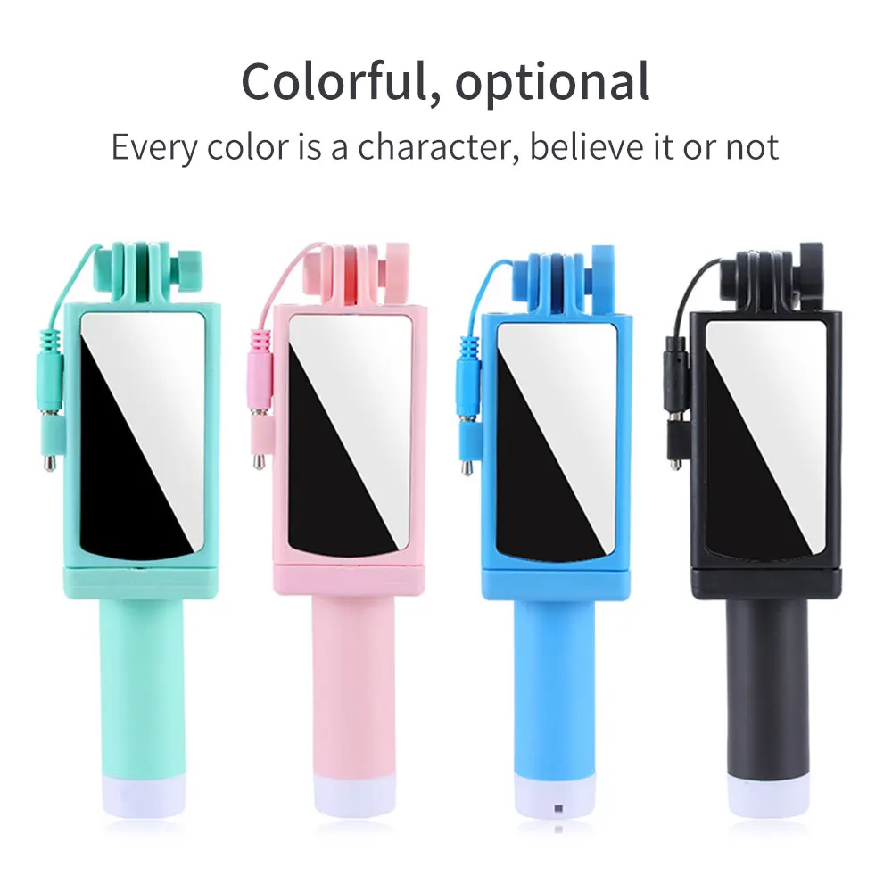 Controle de Linha Áudio para Ios com Fio Mini Selfie Vara Dobrável Tripé Monopé Espelho Handheld 3.5mm Android - Image 6