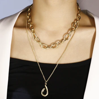 

AENSOA Punk Multi Layered Metal Choker Necklace Collar Statement Chunky Hollow Geometric Pendant Chain Necklace Women Jewelry