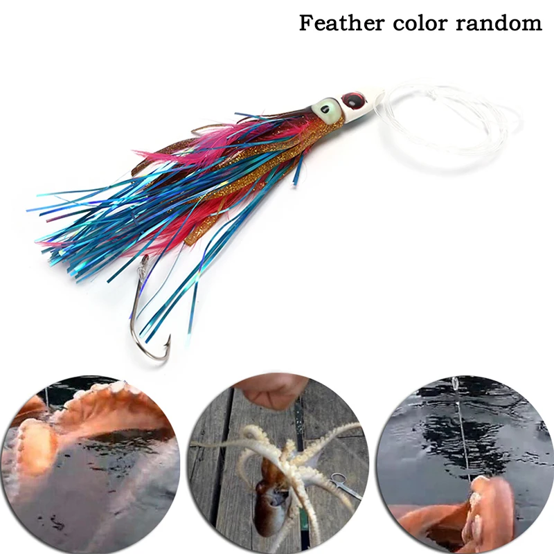 Resin Head Rigged Trolling Soft Skirt Lure Fishing Tuna Stainless Steel Hook 