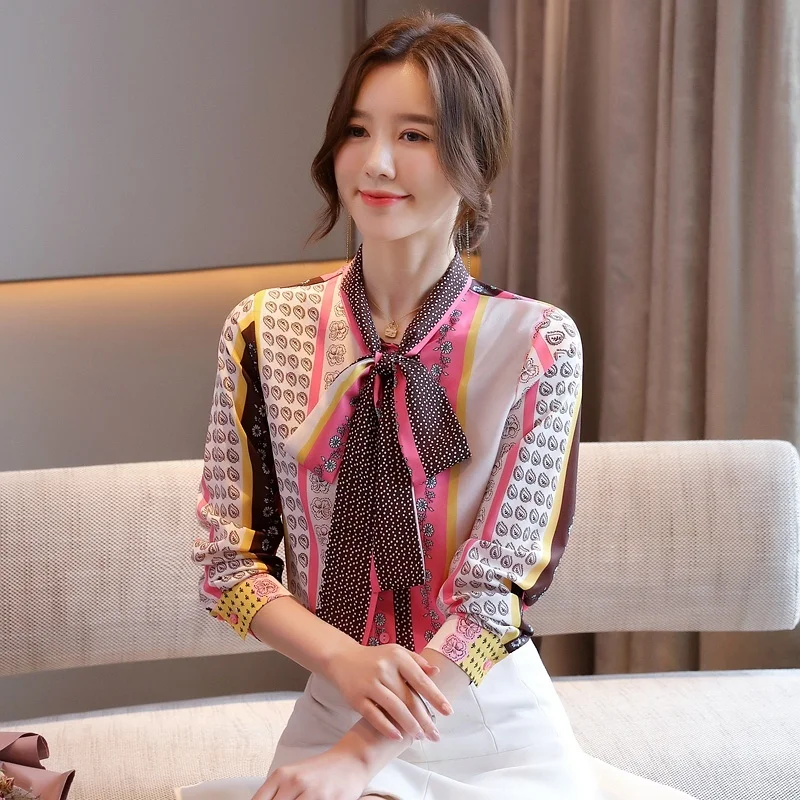 

Women Long Sleeve Shirt Striped Printed Shirts 2020 Autumn Single-breasted Blouse Women's Clothing Blusas