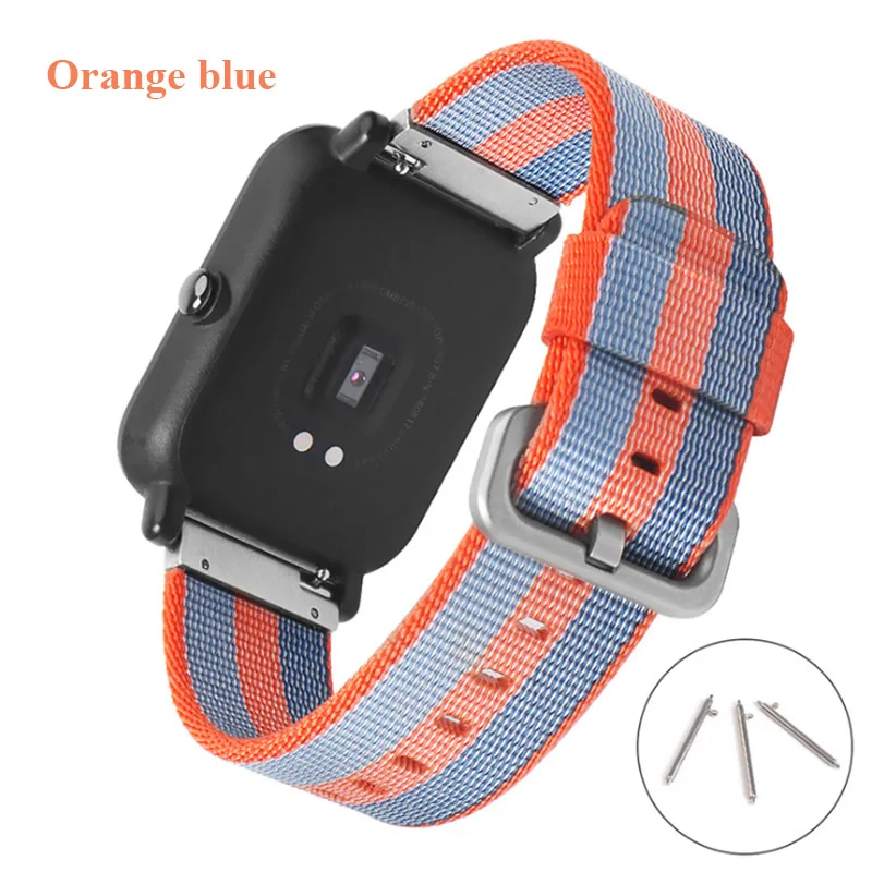 BOORUI нейлон Amazfit Bip ремешок для Xiaomi Huami Amazfit Молодежная версия ремешки для часов с металлической пряжкой 20 мм ремешок - Цвет: Orange blue