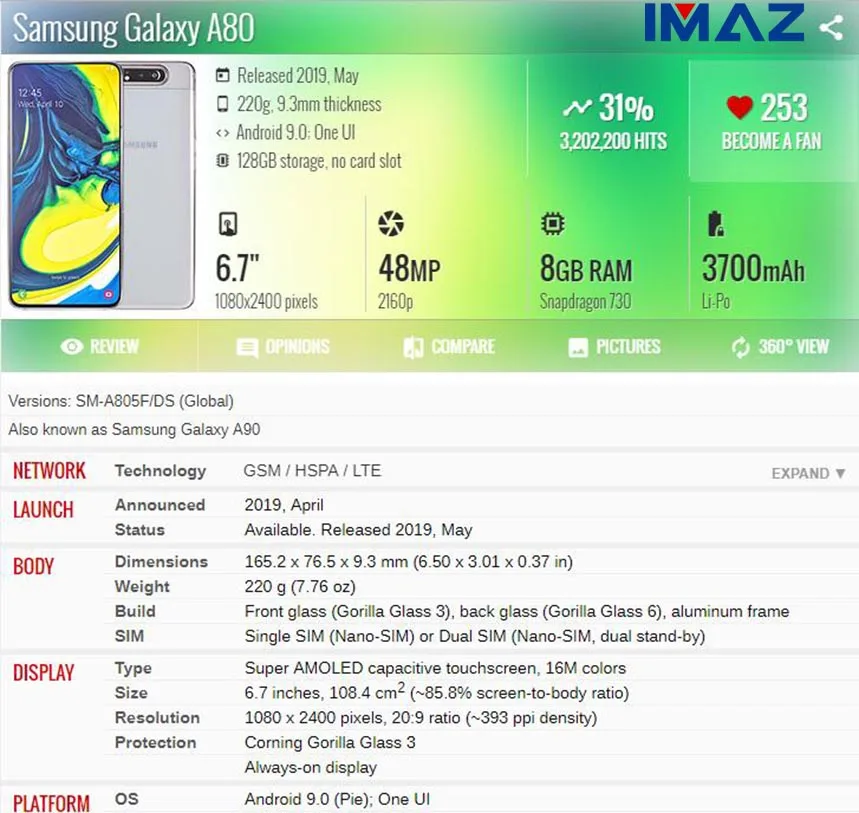 IMAZ Супер AMOLED 6," для samsung galaxy A90 A805 A805F/DS A905F сенсорный экран дигитайзер в сборе для A80 lcd+ рамка