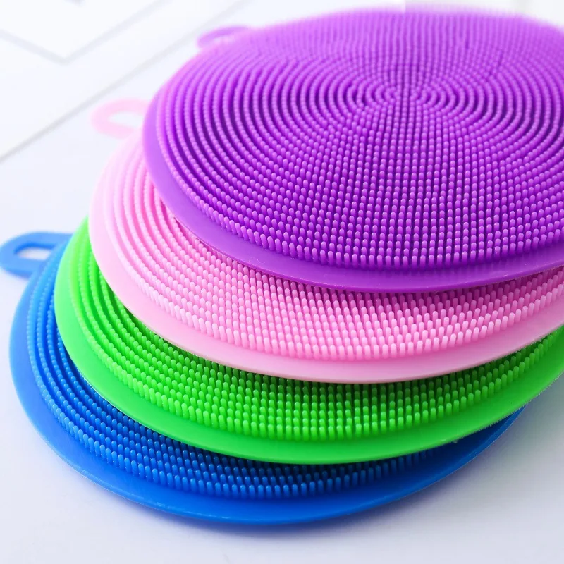 

HOT SALE Multifunction Round Anti-bacterial Silicone Scrubber Brush Washing Sponge for Dish Vegetable Fruit Pot Cleaning cheap