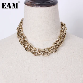 

[EAM] Women Double Metal Chain Split Joint Necklace New Temperament Fashion Tide All-match Spring Autumn 2020 1T391