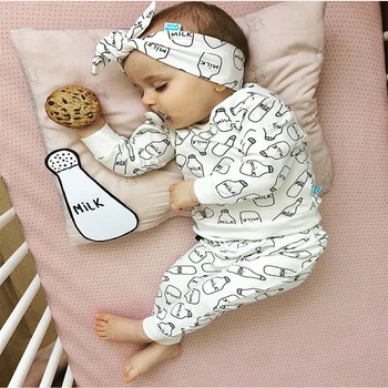 

Baby Girl Clothes 2020 Newborn Outfit Set Cotton Letter Milk White Long Sleeve Tops Pants Headband Casual 3Pcs Infant Clothing