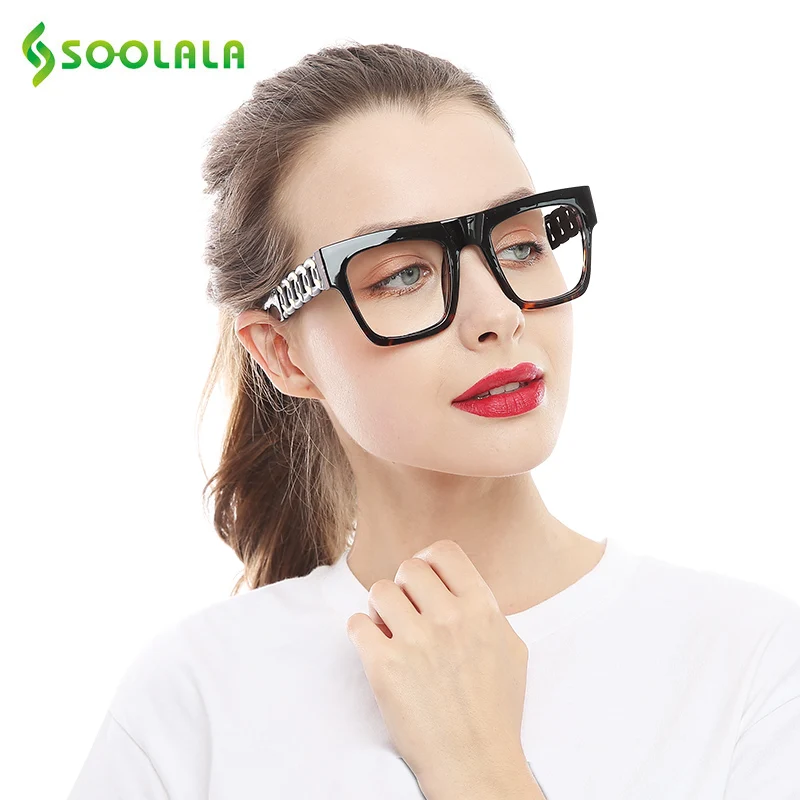 SOOLALA квадратные большие очки для чтения для женщин и мужчин, специальные очки с прозрачными линзами для пресбиопии, компьютерные очки для чтения от 0,5 до 5,0