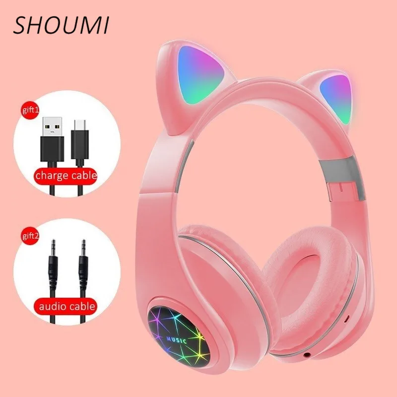 Kids Best Gift Cat Ear Wireless Helmet Headphones Bluetooth 5.0 Noise Cancelling Earphone Children Girl Headsets With Microphone
