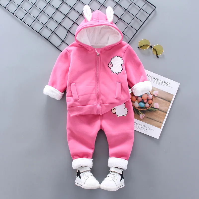 warm Baby Clothing Set Autumn Winter Baby Suit Baby Boy Plus Velvet Thick Warm 2-piece Set Baby Girl Cute Cartoon Lamb Casual Hooded Suit Baby Clothes Baby Clothing Set